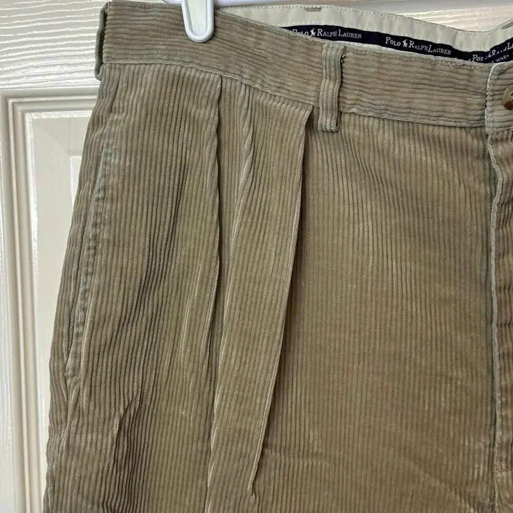 Polo Ralph Lauren Polo Cords Men’s Corduroy Pleated Trousers Size 38 Tan Preppy